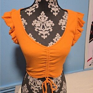 Zara Orange Ruffle Sleeve Blouse